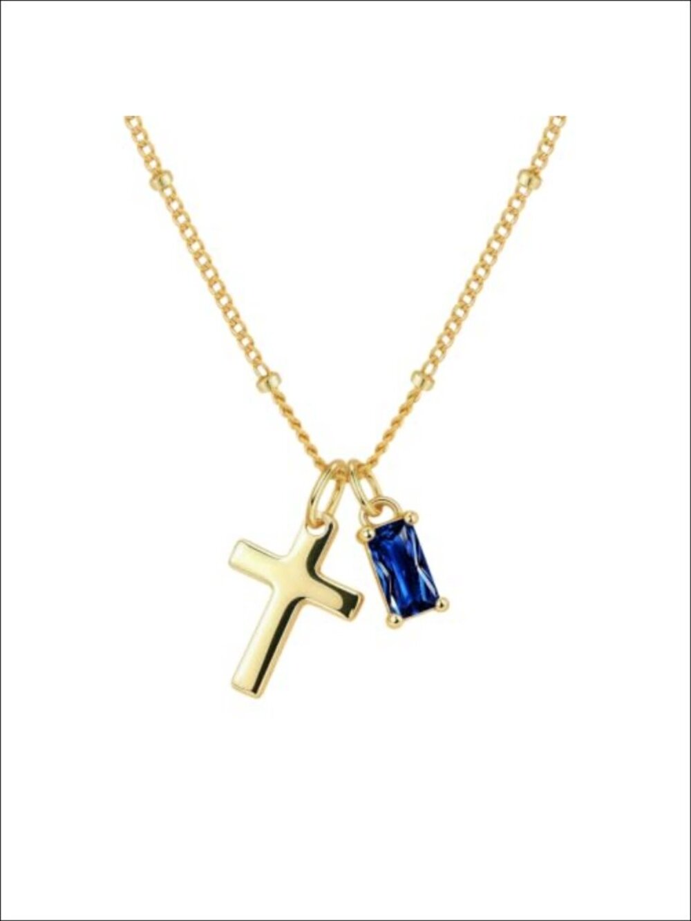 18K Gold Plated Cross Birthstone Necklace Created Sapphire Pendant